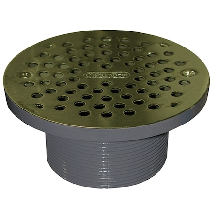 Jones Stephens 3-1/2in. IPS PVC Spud with 6in. Polished Brass Strainer D56306